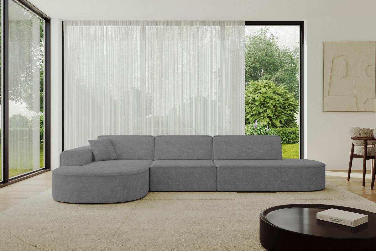 ECKSOFA Ottomane Links MARI-L2 - 328x171x79 cm Grau Velours - Schwarz/Grau, Holzwerkstoff/Kunststoff (328/171cm) - ALTDECOR