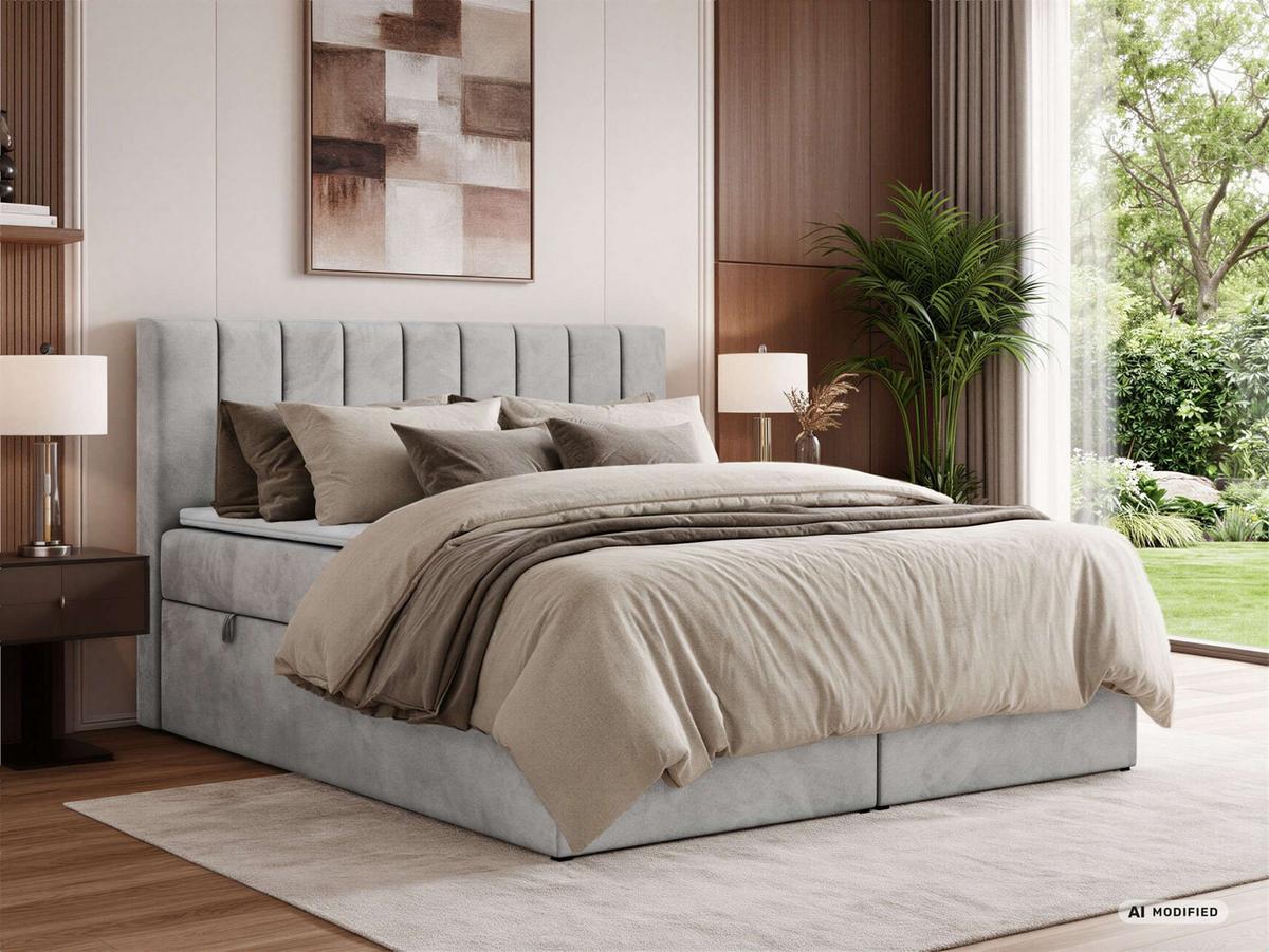 BOXBETT ALVER 140/200 - Hellgrau Velvet - Topper T25 - H3 - Hellgrau/Schwarz, Kunststoff/Textil (140/200cm) - MKS