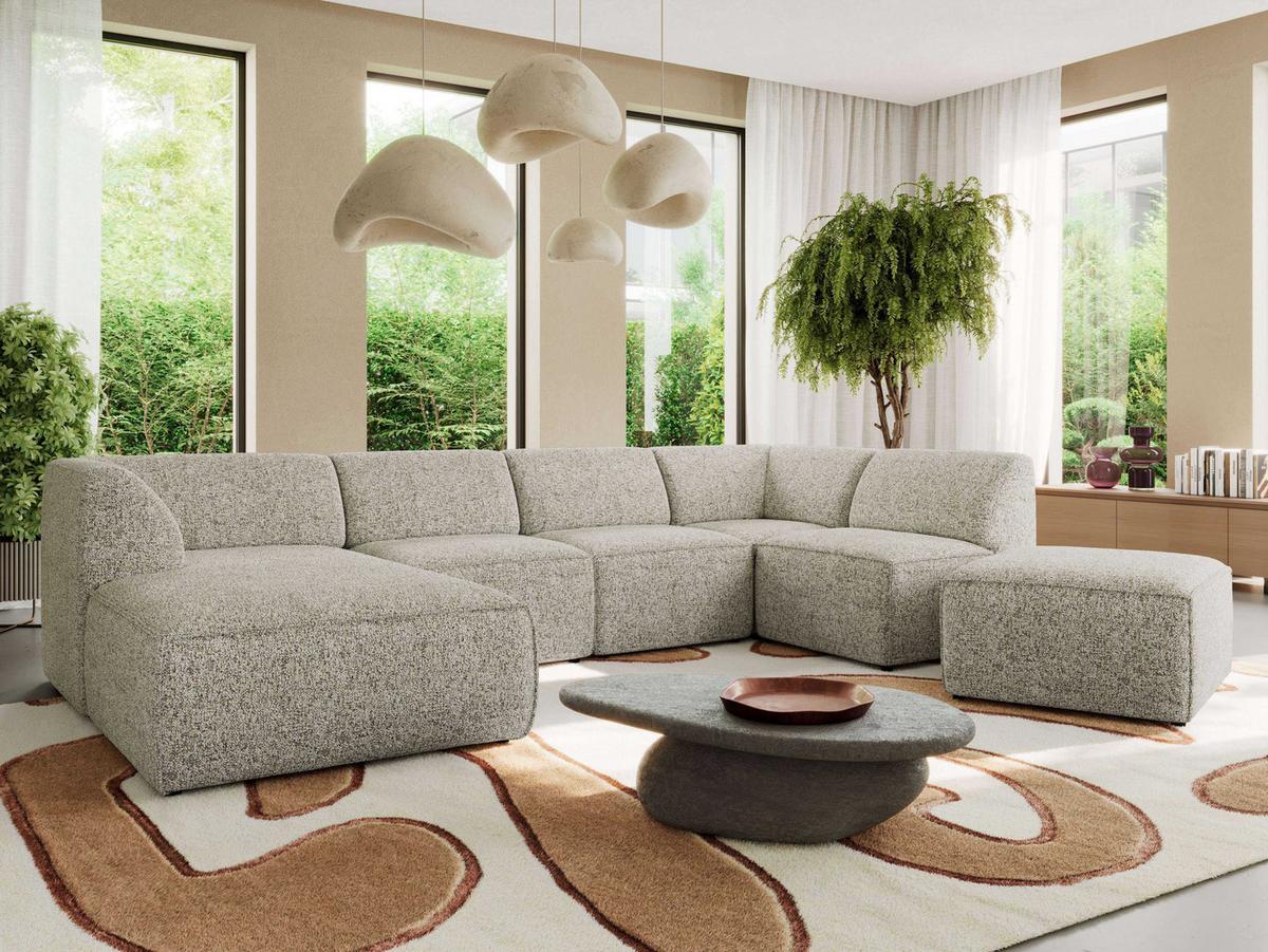 WOHNLANDSCHAFT MODARO U 6M - Beige Struktur - Links - Beige/Schwarz, Textil (180/78/345cm) - MKS