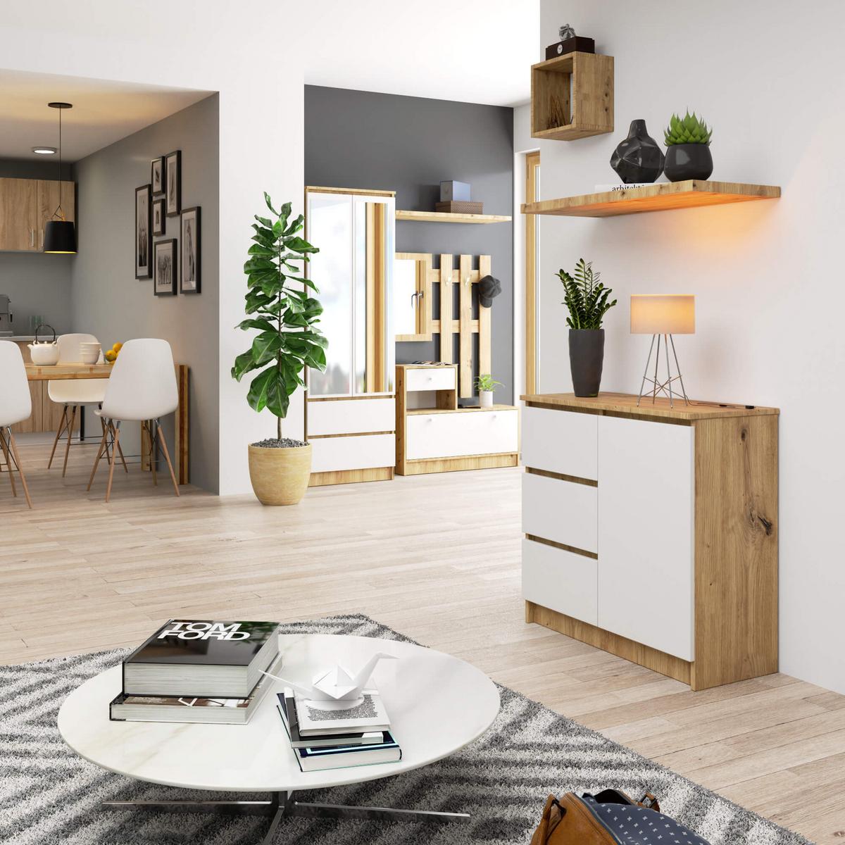KOMMODE Eiche Artisan, Weiß 77/80/35 - Eiche Artisan/Weiß, Holzwerkstoff (80/77/35cm) - RAUMHIRSCH FURNITURE