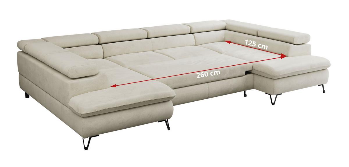 WOHNLANDSCHAFT PEDRO U Velvet Beige - Beige/Schwarz, Textil/Metall (346/76/208cm) - MKS
