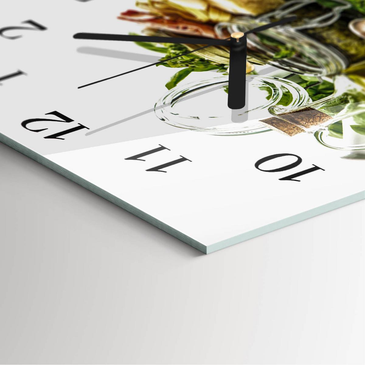 WANDUHR aus Glas 30x30 cm - Nudeln mit Öl - Multicolor, Glas (30/30/0.4cm) - TULUP