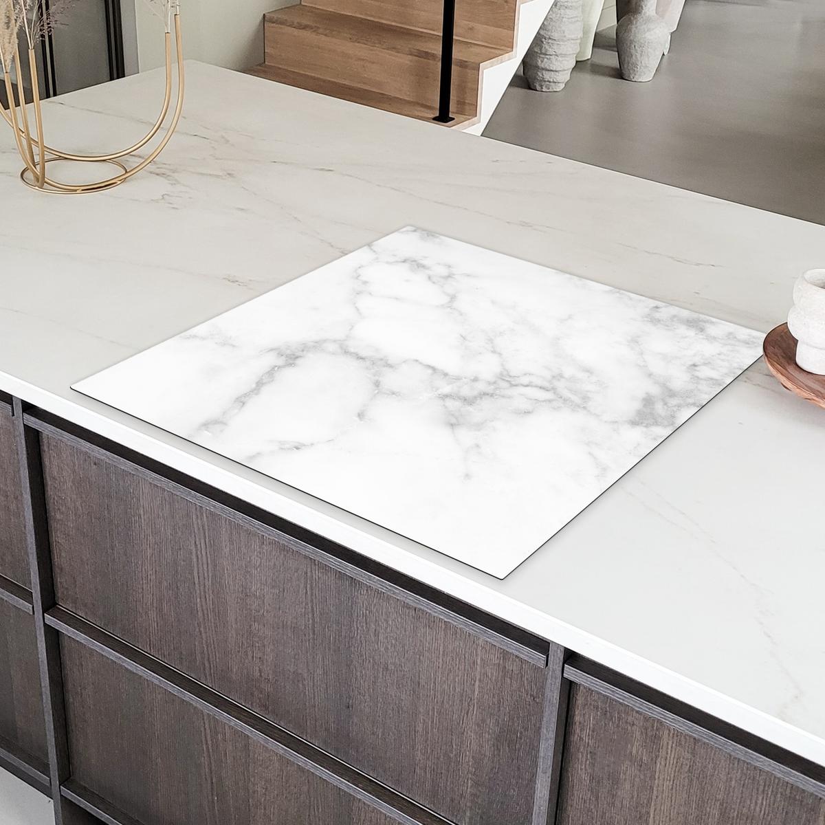 HERDABDECKPLATTE Marmor - Grau - Weiß - Strukturierter Marmor Induktionsmatte 78x78 cm - Weiß, Kunststoff (78/78/0.2cm) - MuchoWow
