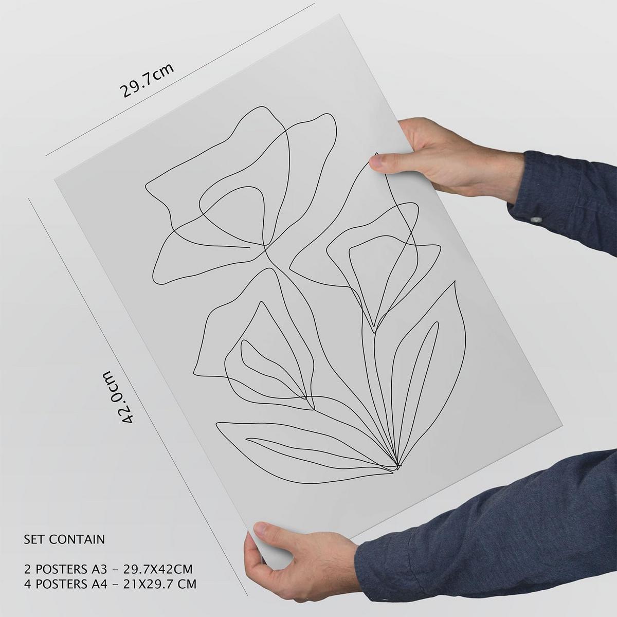POSTER Set Mit 6 Blütenrahmen 2 In Blume Zusammenfassung Ästhetische Dekorative Gemälde Für Ihr Wohnzimmer, Schlafzimmer, Zuhause A3 & A4 Rahmenlos - Klar, Papier (29/3cm) - Nacnic