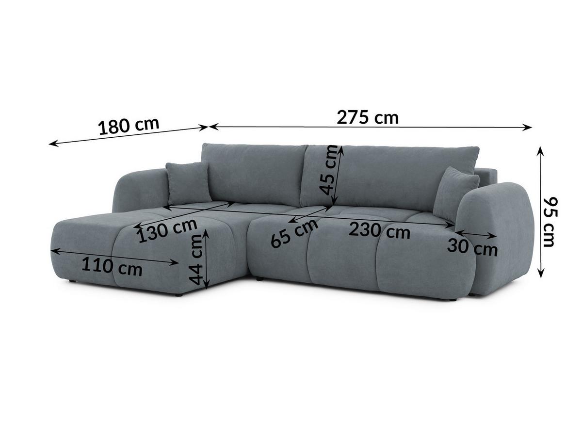 ECKSOFA Loretto aus natürlichem Dunkelgrau Webstoff mit Schlaffunktion, Bettkasten und tiefen Steppungen in Bubble-Optik - Dunkelgrau/Schwarz, Holz/Kunststoff (180/275cm) - S-Style