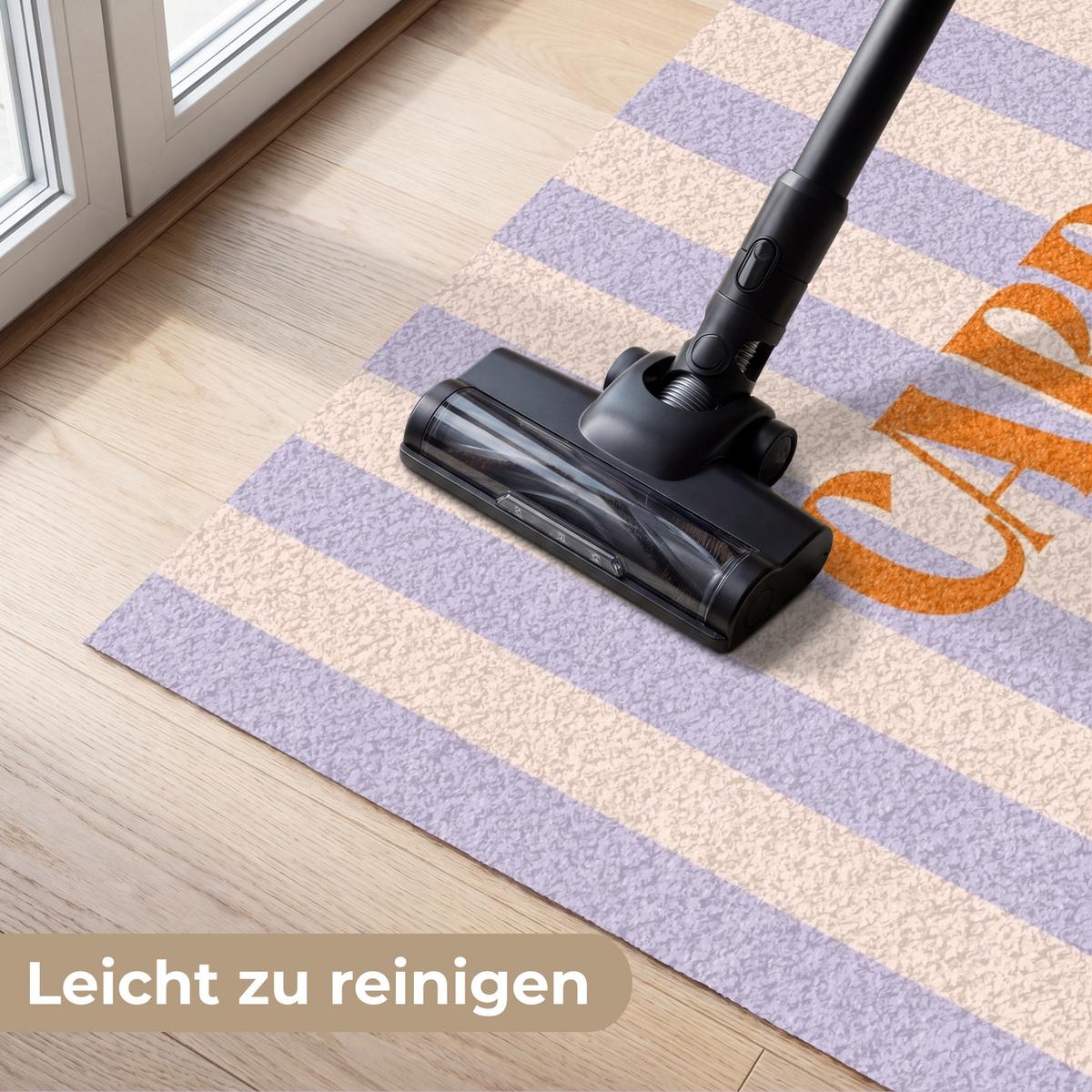 FUSSMATTE Lila – Orange – Streifen – Carpe Diem 150x90 cm - Flieder, Kunststoff (150/0.4cm) - MuchoWow