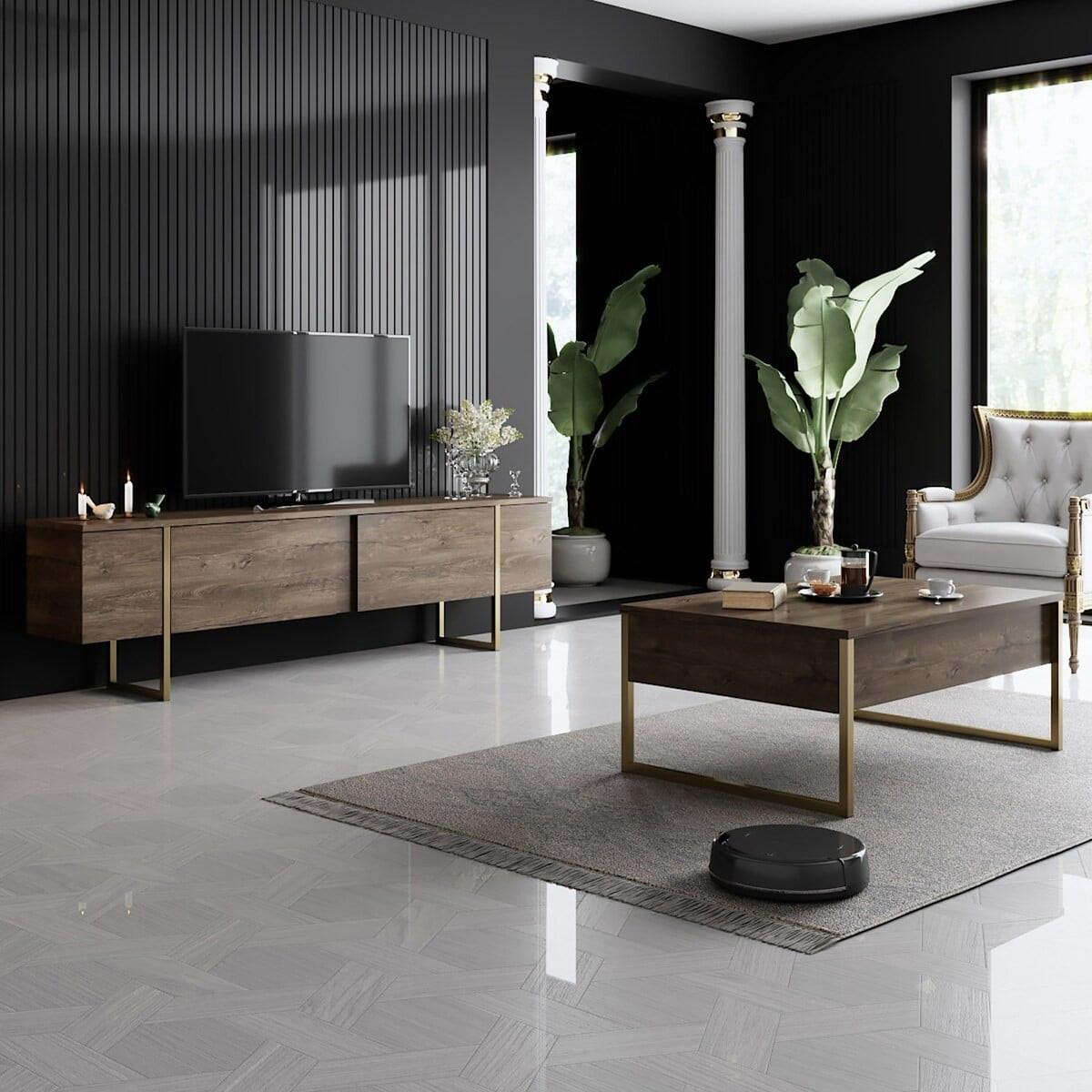 TV-MÖBEL mit 2 Klapptüren Luxe 180/30/50 cm - Goldfarben, Holzwerkstoff (180/50/30cm) - Calicosy