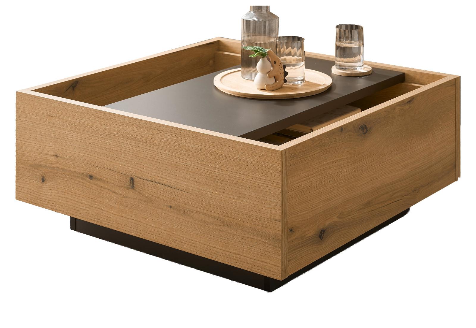 COUCHTISCH in Eiche, grau quadratisch 75 cm - Kaschmir/Eichefarben, Holzwerkstoff/Kunststoff (75/75/34cm) - Furn.Design