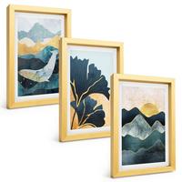 BILDER SET 3er Set - 20x30 cm Goldrahmen - Abstrakte Bergansichten - Goldfarben, Kunststoff (20/30cm) - TULUP