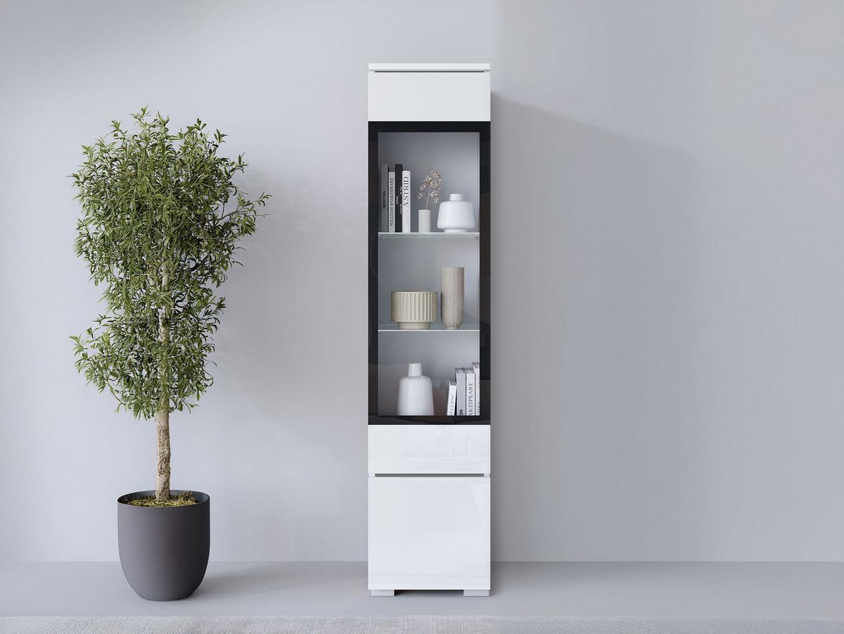 HÄNGEVITRINE Vera 002 mit LED Beleuchtung - Weiß Hochglanz/Alufarben, Holzwerkstoff/Kunststoff (30/130/33cm) - MIRJAN24