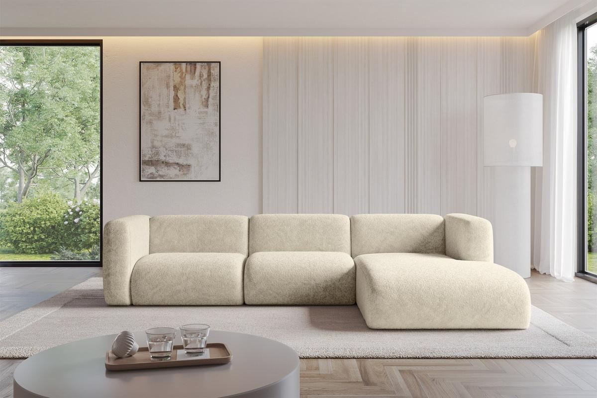 ECKSOFA Ottomane Rechts MIRA-L2 318x179x89 Creme Velours - Creme/Schwarz, Holzwerkstoff/Kunststoff (318/179cm) - ALTDECOR