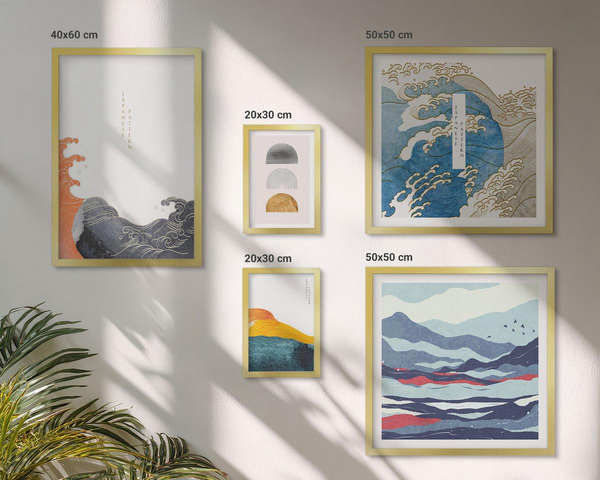 BILDER SET 5er Set - 50x50 cm & 20x30 cm & 40x60 cm Goldrahmen - Stilvolle moderne Blumen - Goldfarben, Kunststoff (40/60cm) - TULUP