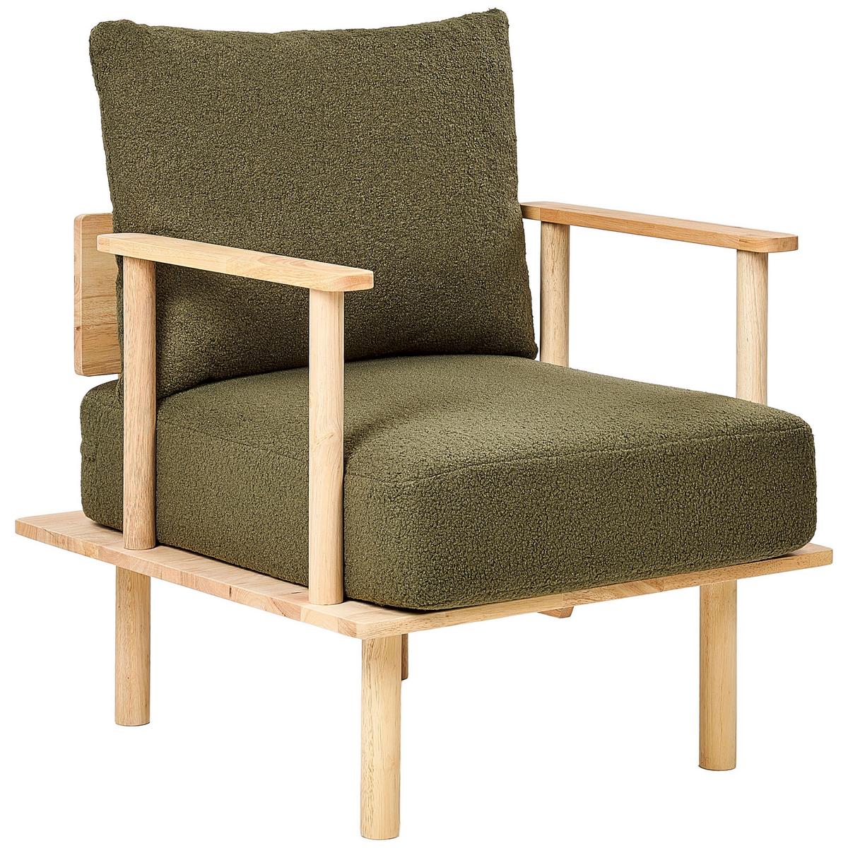 SOFA-SET 3-Sitzer Bouclé Dunkelgrün Asker - Dunkelgrün/Braun, Textil (133/87/74cm) - Beliani