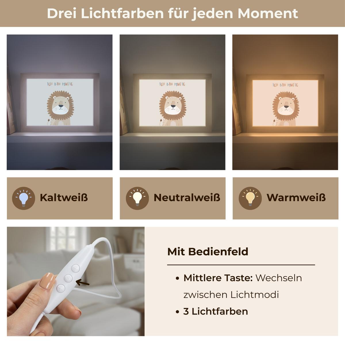 WANDLEUCHTE Löwe - Beige - Tier - Mutig - Zitat 20x15 cm - Beige, Holzwerkstoff (20/15/8cm) - OnlyWow