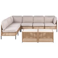 GARTEN-ECKSOFA mit Tisch 6-Sitzer modular Polyrattan Hellbeige Omegana - Beige/Schwarz, Kunststoff (276/207cm) - Beliani