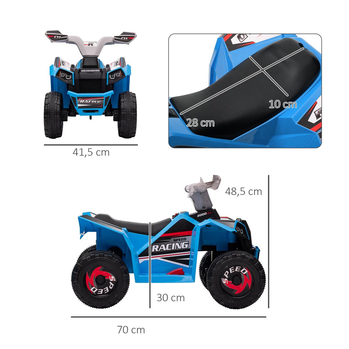 ELEKTRO Kinderquad, Mini Elektroquad mit Vorwärts-, Rückwärtsfunktion, Blau - Blau, Metall (70/41.5/48.5cm) - HOMCOM