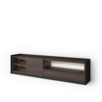 LOWBOARD, Dunkler Eiche und Schwarz, 207/37/50cm, mit Led - Dunkelbraun, Holzwerkstoff (207/50/37cm) - Skraut Home