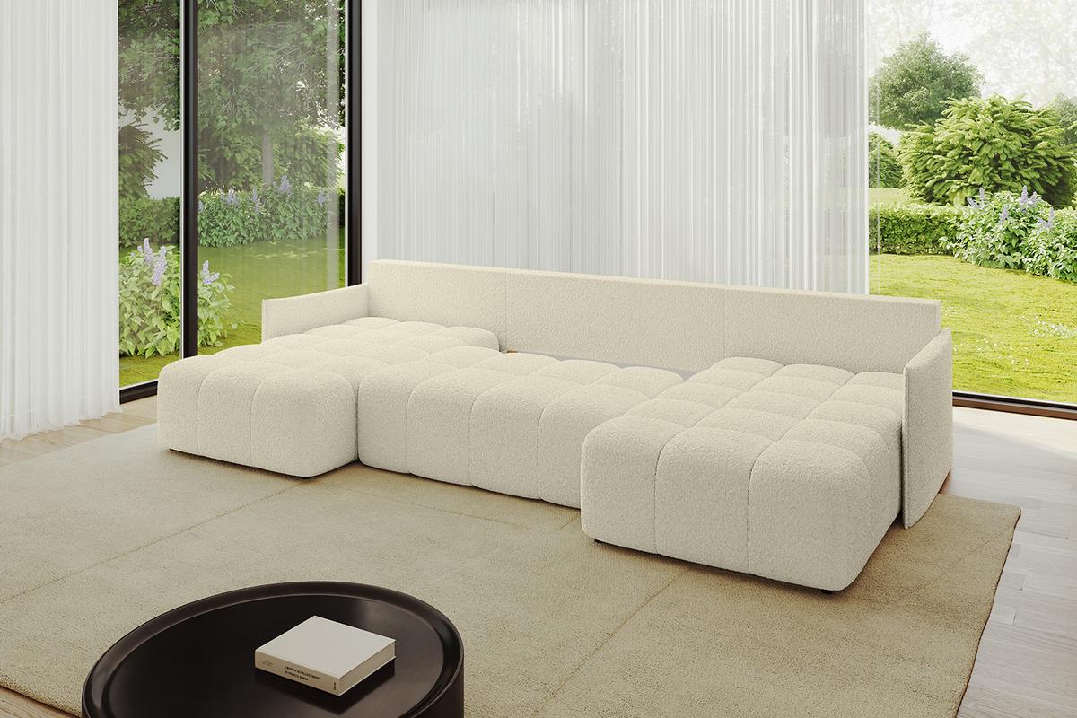 WOHNLANDSCHAFT LONLI-U 355x189x68 Beige Bouclé - Hellbraun/Creme, Holzwerkstoff/Kunststoff (355/68/189cm) - ALTDECOR