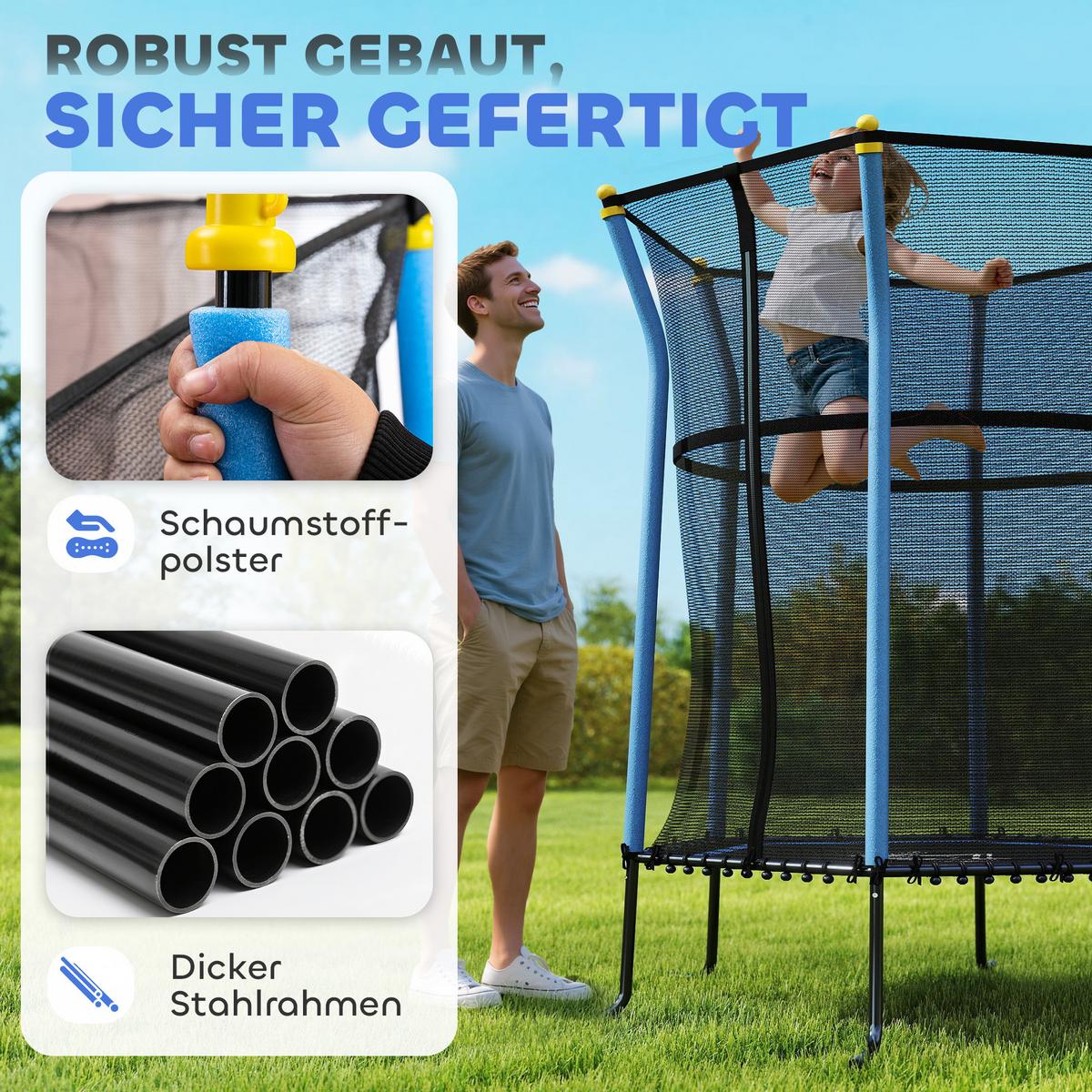 KINDERTRAMPOLIN Stahl Kunststoff Blau - Blau, Metall (111/122cm) - HOMCOM