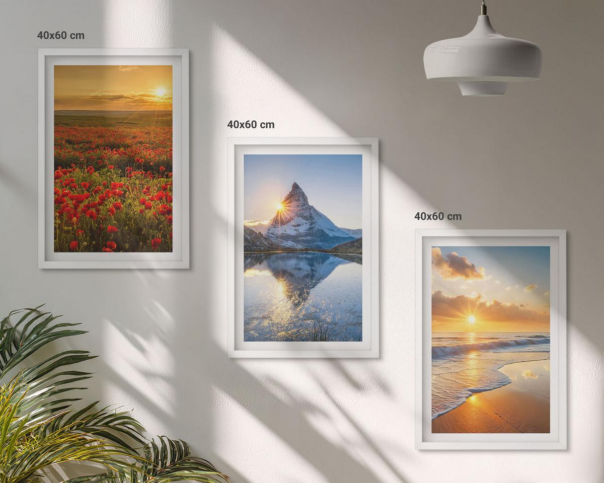 BILDER SET 3er Set - 40x60 cm Weißer Rahmen - Landschaften aus Bergen und Meeren im Westen - Weiß, Kunststoff (40/60cm) - TULUP