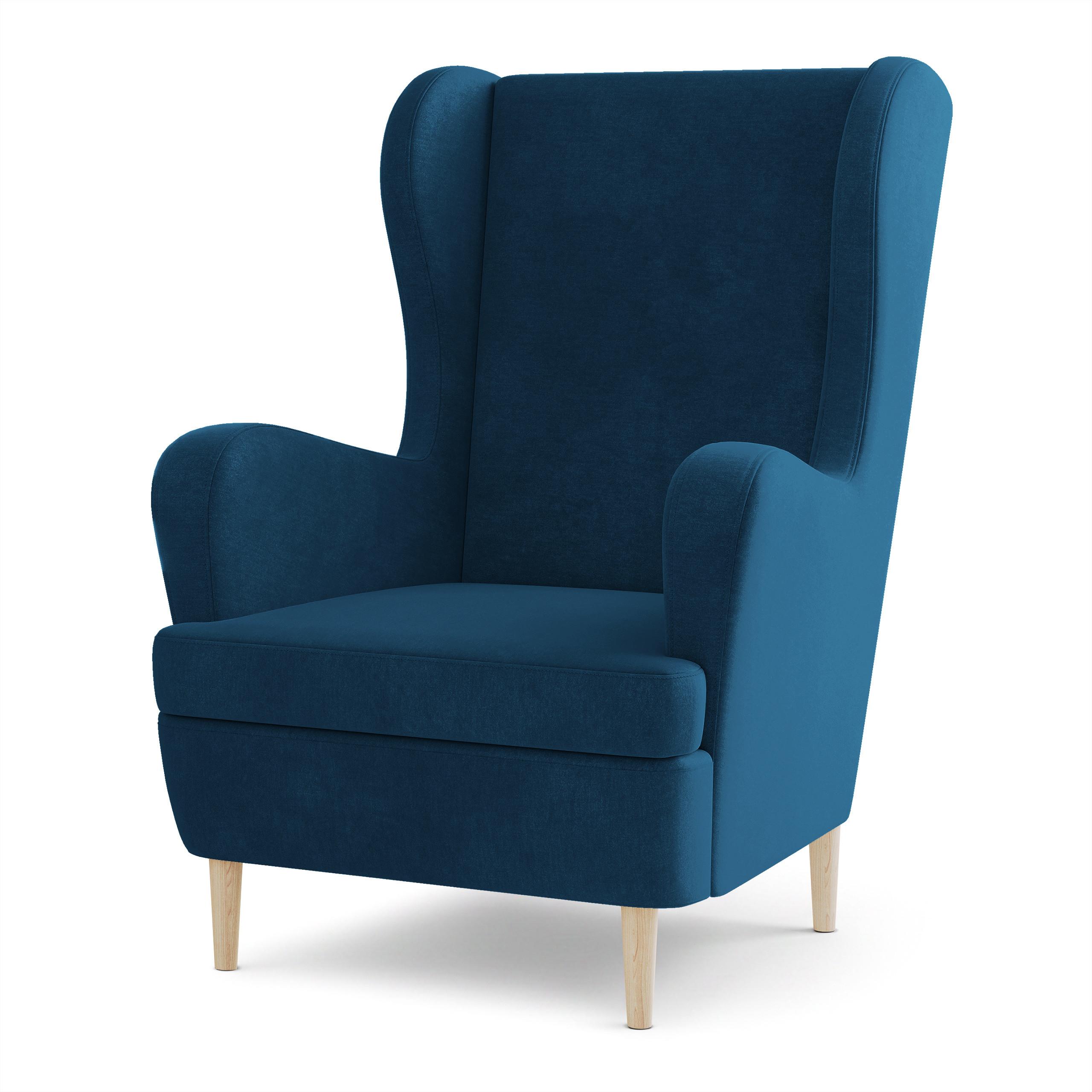 SESSEL VOGERA, Ohrensessel Polstersessel, Blau - Blau, Holz/Holzwerkstoff (78/103/85cm) - MASSENO