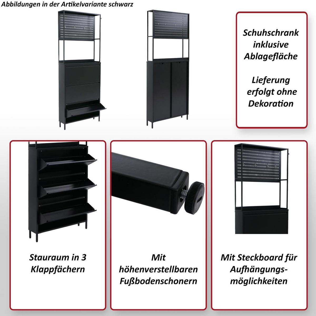SCHUHSCHRANK Schwarz - Schwarz, Metall (80/201/20cm) - MCW