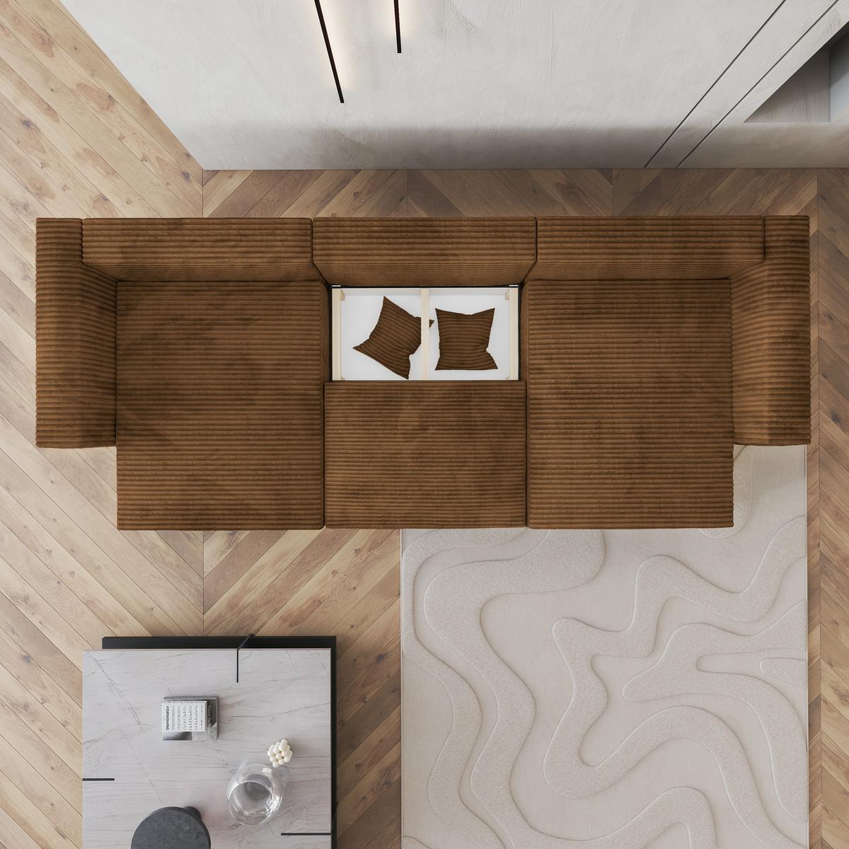 WOHNLANDSCHAFT SARMO Kupferfarben Kordstoff mit Schlaffunktion - Grau/Kupferfarben, Holz/Kunststoff (347/90/148cm) - MASSENO