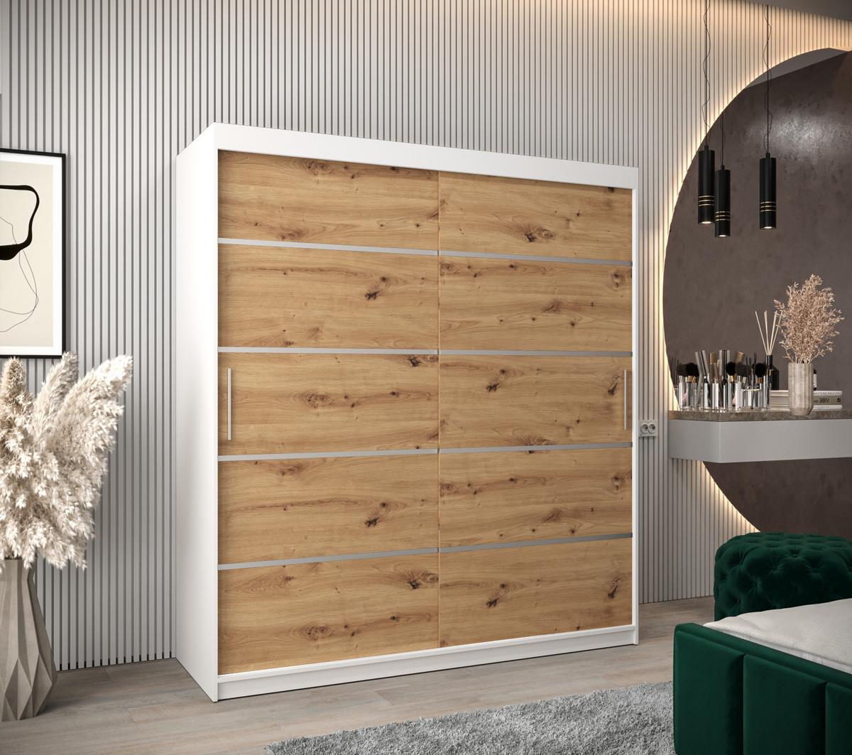 SCHWEBETÜRENSCHRANK 200/180/62 2-türig - Silberfarben/Eiche Artisan, Holz/Kunststoff (180/200/62cm) - MÖBEL KRYSPOL