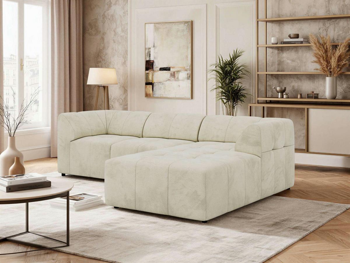 ECKSOFA VORITA L 3M - Beige Velvet - Rechts Seite - Beige/Schwarz, Kunststoff/Textil (176/267cm) - MKS