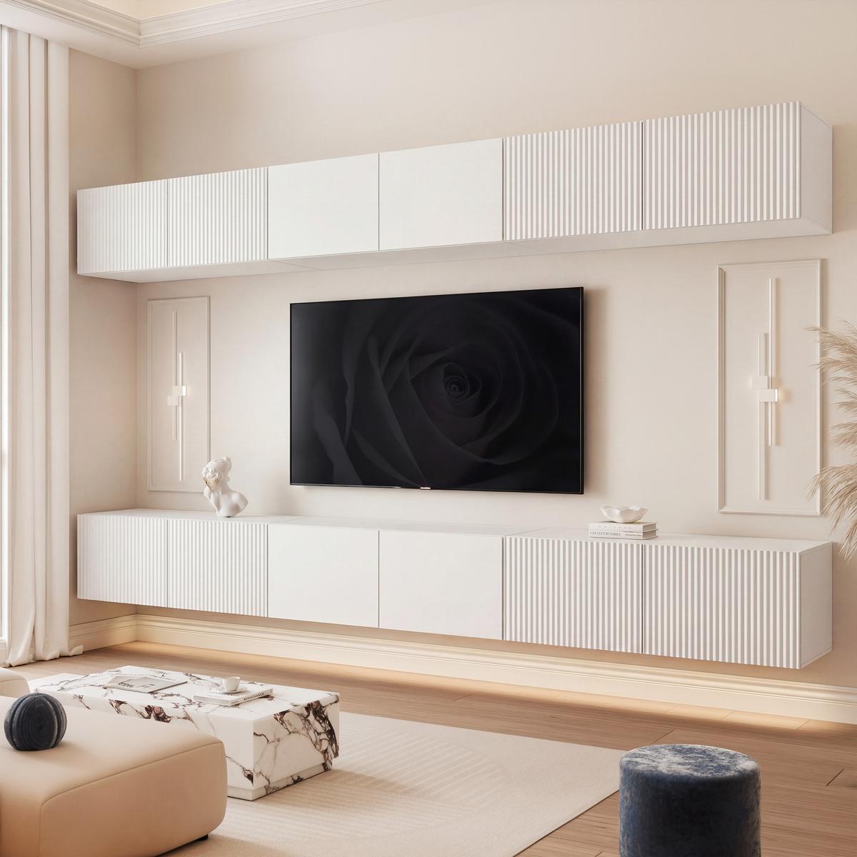TV-LOWBOARD ANGEL IX mit LED-Beleuchtung, 300 cm Weiß matt - Weiß, Holzwerkstoff (300/36/40cm) - Idohome