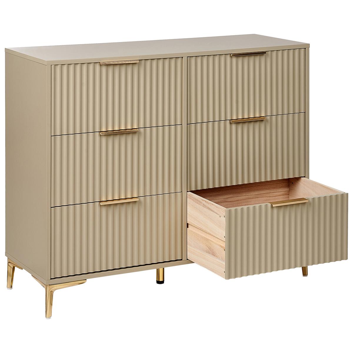 KOMMODE mit 6 Schubladen Beige Walcott - Beige, Holzwerkstoff (108/89/40cm) - Beliani
