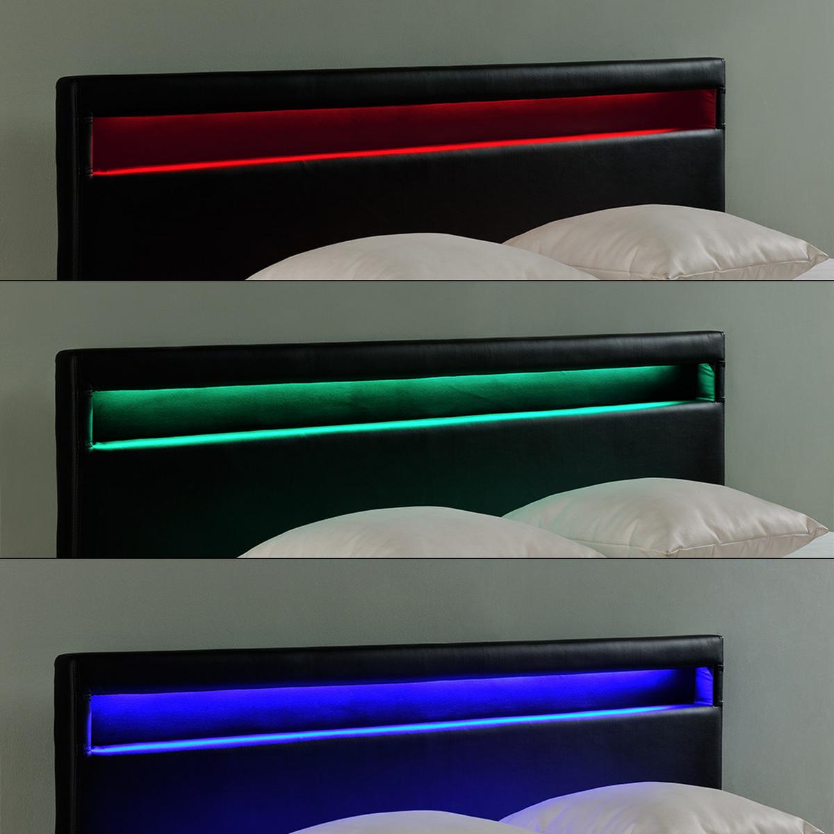 POLSTERBETT Paris mit Matratze und LED-Beleuchtung - Schwarz, Textil (180/200cm) - Corium