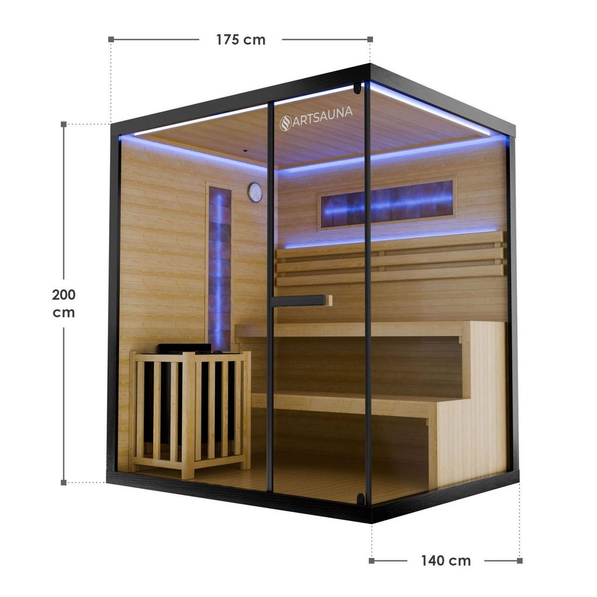 SAUNA Vantaa 175 x 140 cm mit 8 kW Saunaofen - Schwarz, Holz (140/200/175cm) - Artsauna