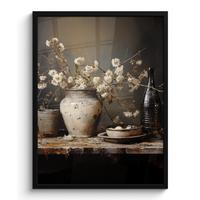 POSTER MIT RAHMEN Stilleben - Blumen - Blumenstrauß - Vase - Wein Posterleiste 60x80 cm - Schwarz, Papier (60/80cm) - MuchoWow