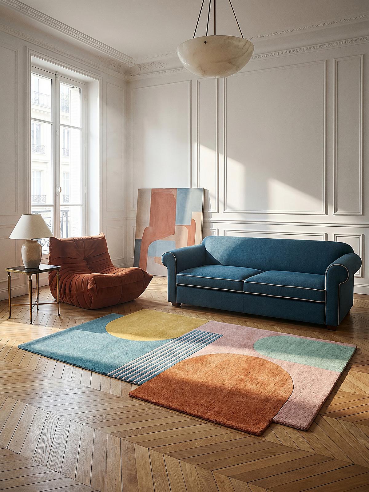 WOLLTEPPICH HALLEIN, abstrakt, aus Wolle, Bright-Bunt, 150 x 240 cm - Multicolor/Hellblau, Textil (240/150cm) - KADIMA DESIGN