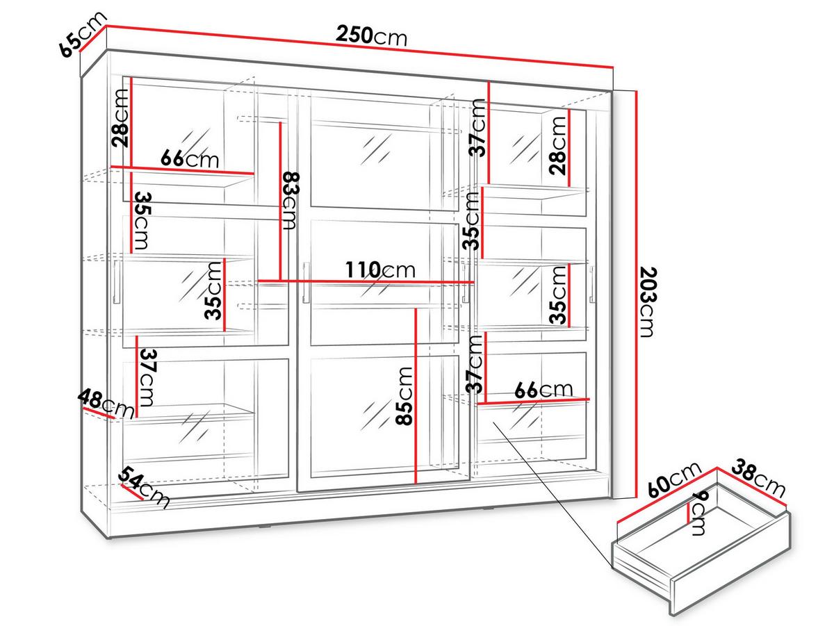 KLEIDERSCHRANK Norlio 250 mit LED Beleuchtung - Silberfarben/Schwarz, Holzwerkstoff/Kunststoff (250/203/65cm) - MIRJAN24