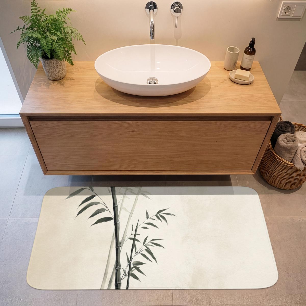 BADEMATTE Japandi - Bambus - Beige 120x60 cm - Ecru, Textil (120/60cm) - OnlyWow