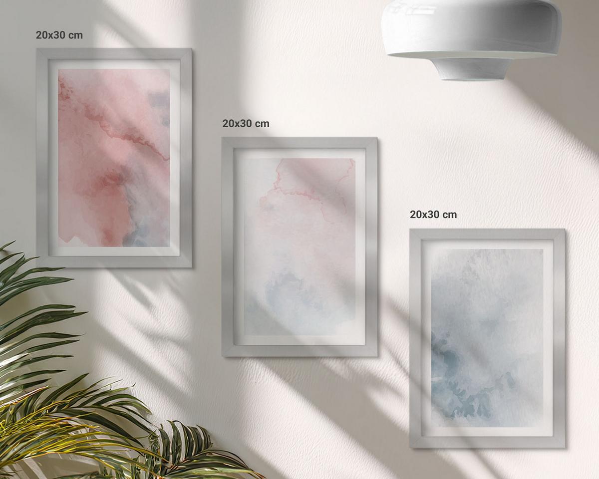BILDER SET 3er Set - 20x30 cm Silberner Rahmen - Pastellfarben auf Leinwand - Silberfarben, Kunststoff (20/30cm) - TULUP