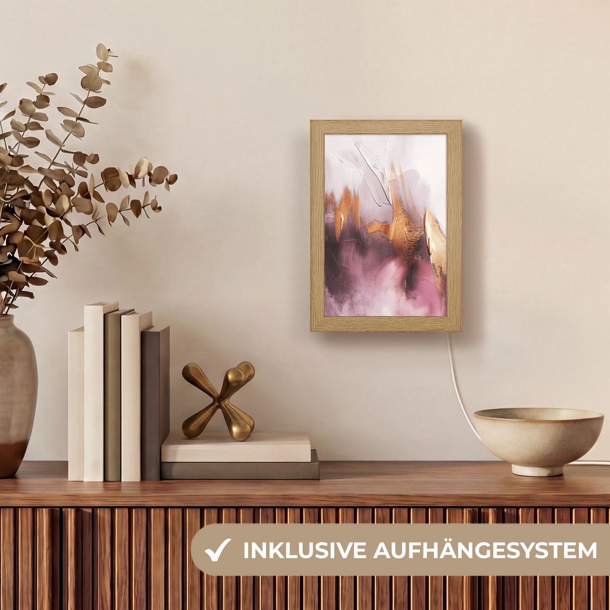 WANDLEUCHTE Lila - Abstrakt - Farbe - Gold 15x20 cm - Mauve, Holzwerkstoff (15/20/8cm) - OnlyWow