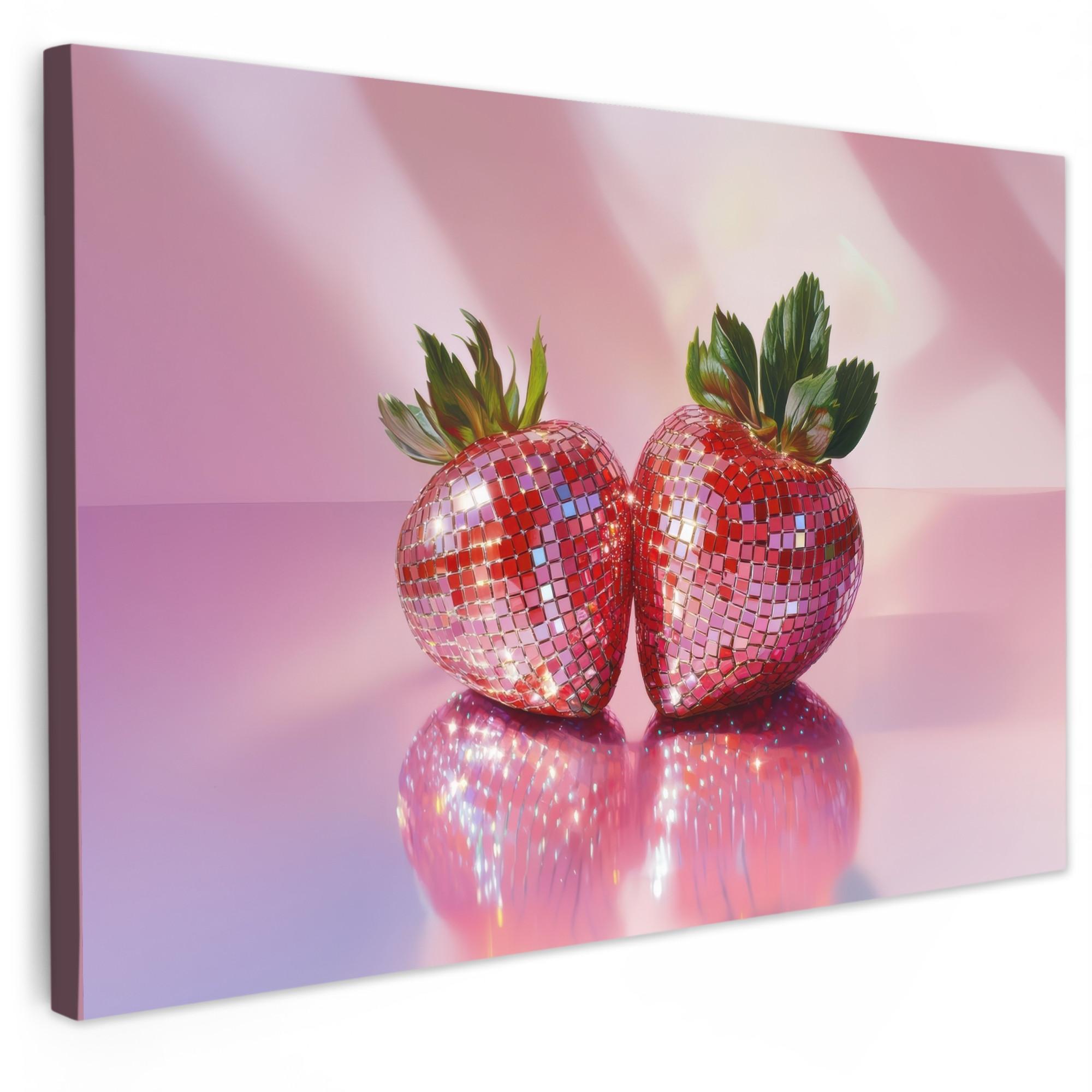 LEINWANDBILD Disco - Obst - Glitzer - Erdbeere Groß 140x90 cm - Pink, Textil (140/90cm) - MuchoWow