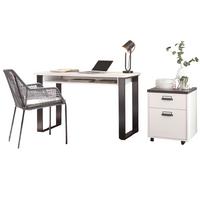 BÜROMÖBEL-SET weiß Pinie, anthrazit Landhaus, Kombination mit Rollcontainer - Anthrazit/Weiß, Holz/Metall (60/165/76cm) - Furn.Design