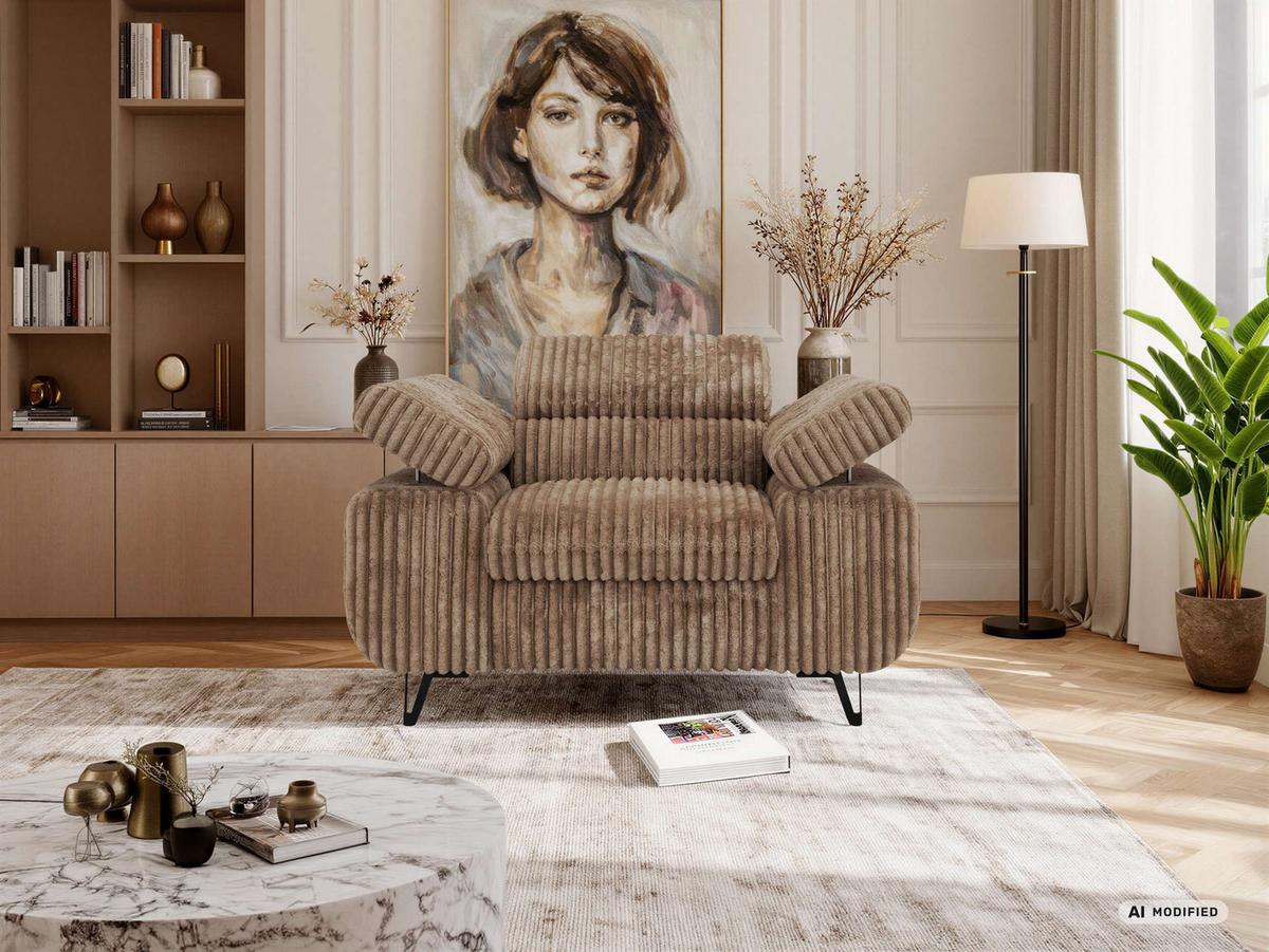 SESSEL PETER 1 - Braun Cord - Schwarz/Braun, Textil/Metall (126/76/99cm) - MKS