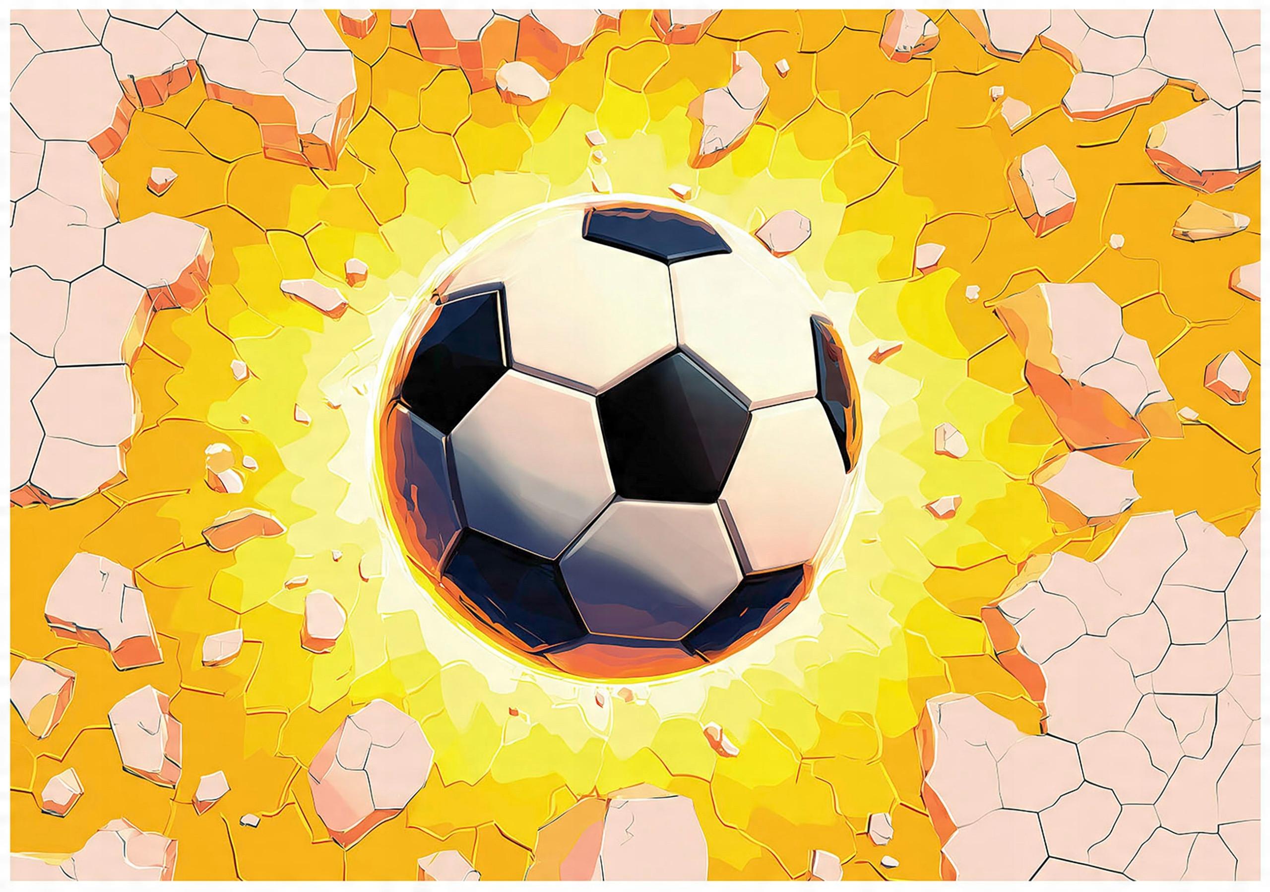FOTOTAPETE Kinderzimmer Junge Fußball 3D Effekt 250x175 - Multicolor, Papier (250/175cm) - Wallarena