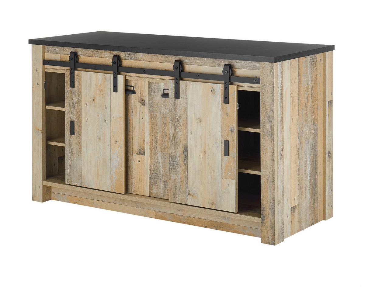KÜCHENUNTERSCHRANK in Used Wood 161 cm, Küchenschrank für Spüle oder Ceranfeld - Anthrazit/Schwarz, Holzwerkstoff/Metall (161/93/64cm) - Furn.Design