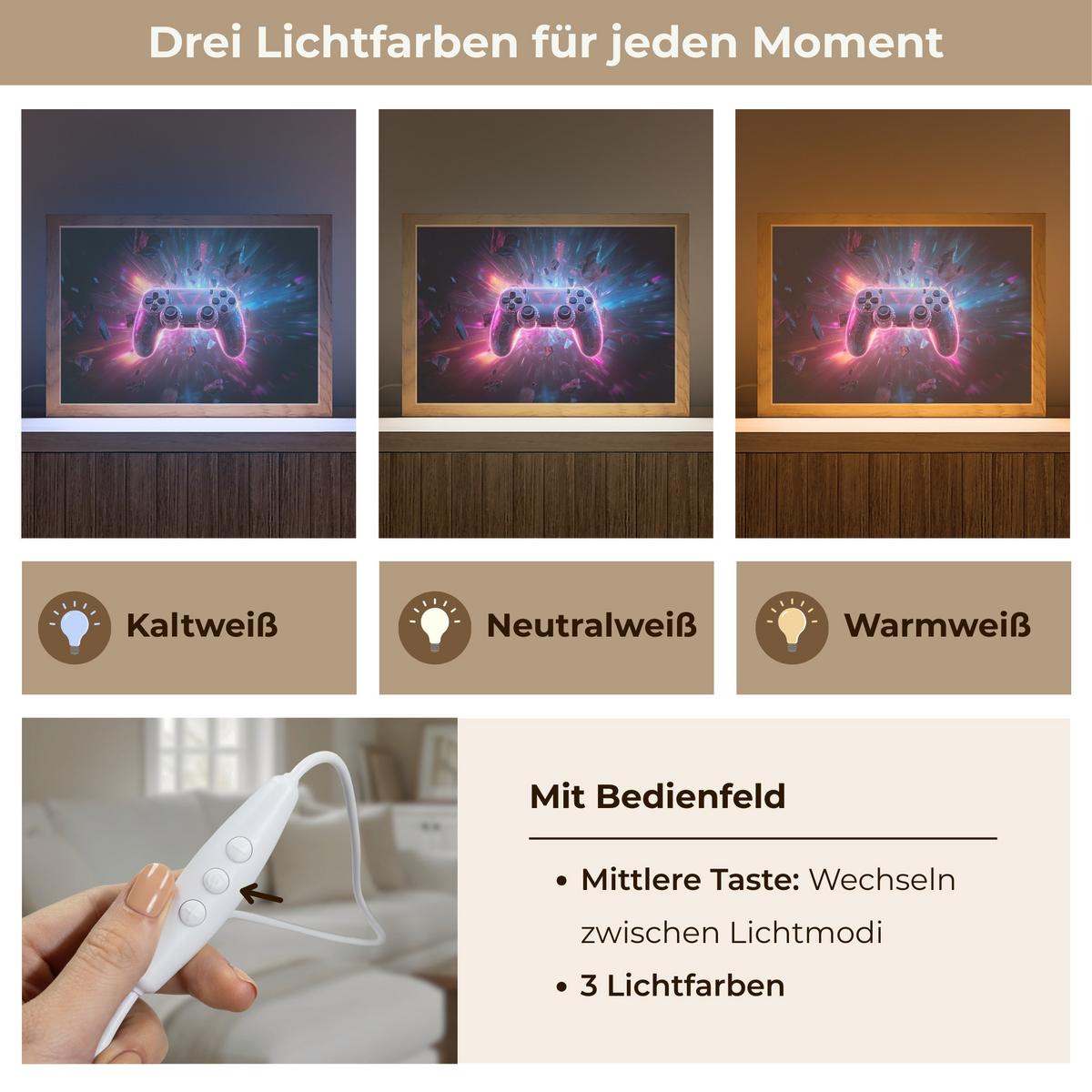 WANDLEUCHTE Controller - Neon - Explosion - Abstrakt 30x20 cm - Violett, Holzwerkstoff (30/20/8cm) - OnlyWow