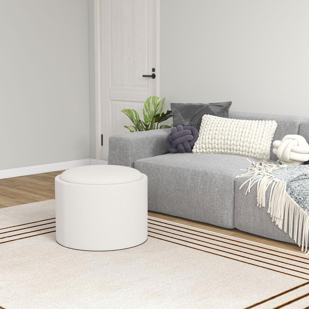 SITZHOCKER Rund mit Polsterung und Stauraum, Klappdeckel, Creme - Creme, Textil (56/42/56cm) - HOMCOM