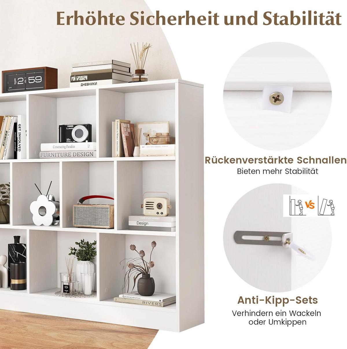 BÜCHERREGAL Weiß - Weiß, Holzwerkstoff (120/104/24cm) - COSTWAY