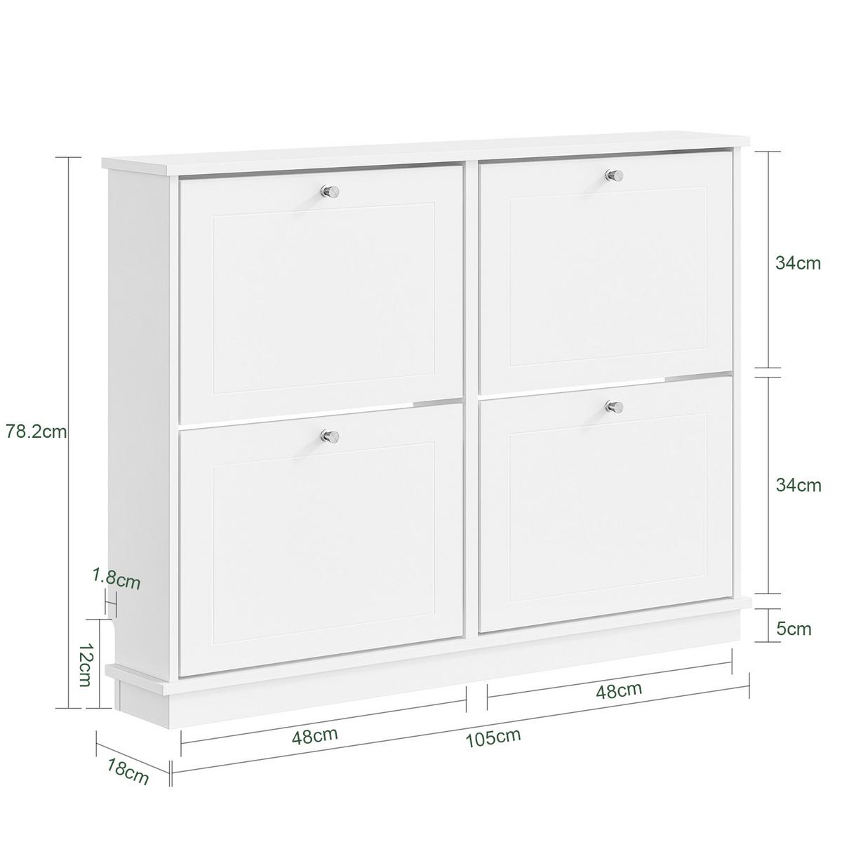 SCHUHSCHRANK schmal mit 4 Klappen, Weiß 105×18×78cm - Weiß, Holzwerkstoff (18/78/105cm) - SoBuy