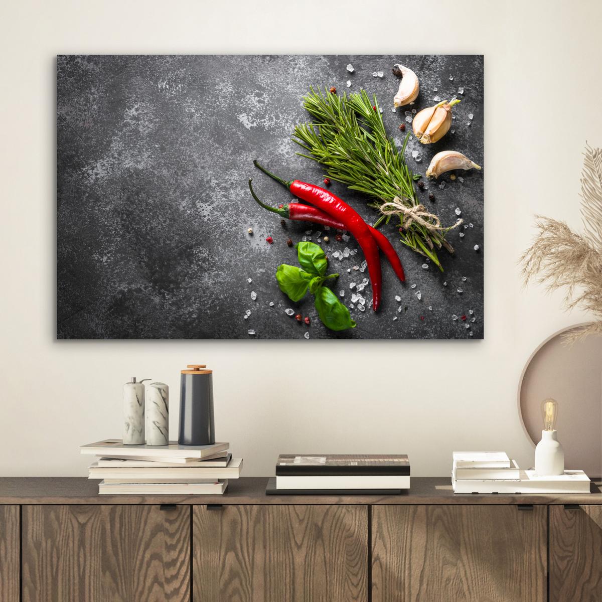 METALLBILD Pfeffer - Kräuter - Gewürze - Beton Wandbild 60x40 cm - Dunkelgrau, Metall (60/40cm) - MuchoWow