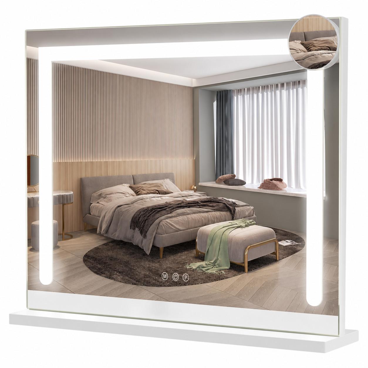SCHMINKSPIEGEL Wyndeth 80/12/60 cm - Weiß, Glas/Metall (12/60/80cm) - ZMH